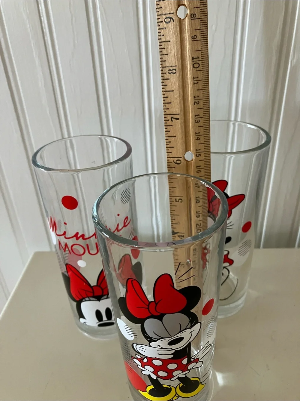 Disney Minnie Mouse Clear Glass Tumblers with Red and Yellow Accents - Set of 3